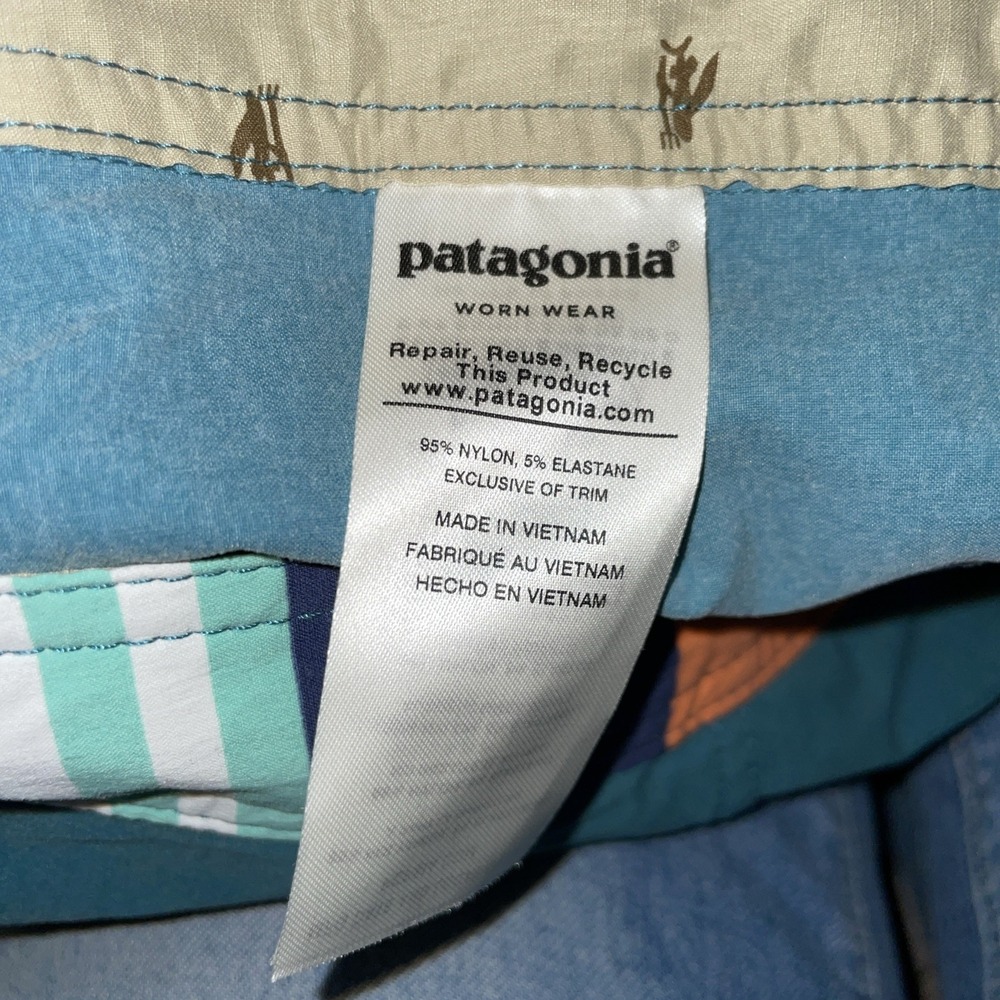 Patagonia Wavefarer Board Shorts Mens 34 Blue Orange Striped Beach - Picture 4 of 5